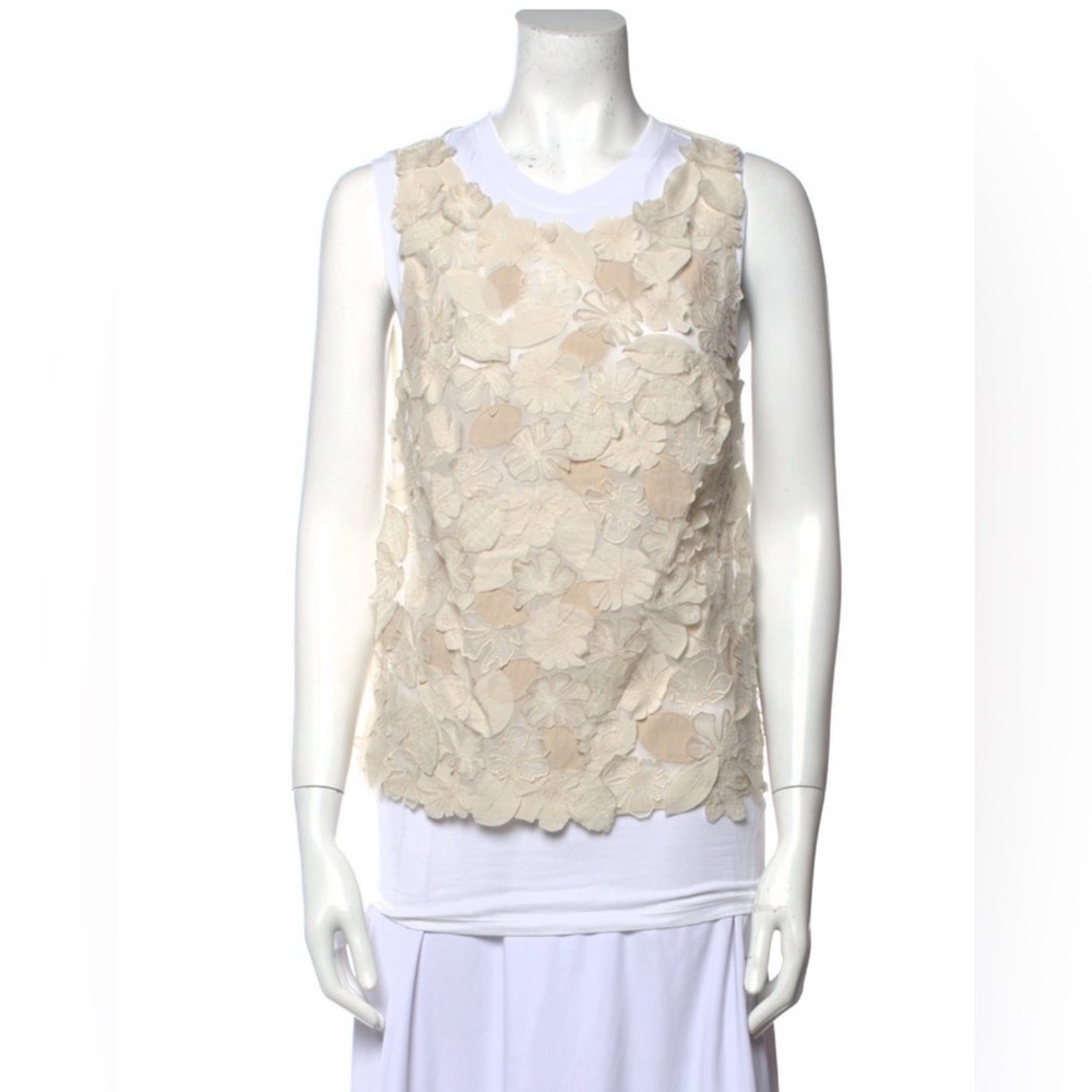 Brunello Cucinelli Cream Embellished Sleeveless Tank Top